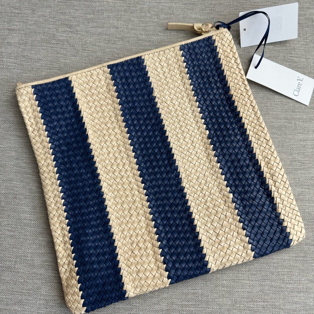 NWT Clare V Foldover Clutch with Tabs in Racing Stripes